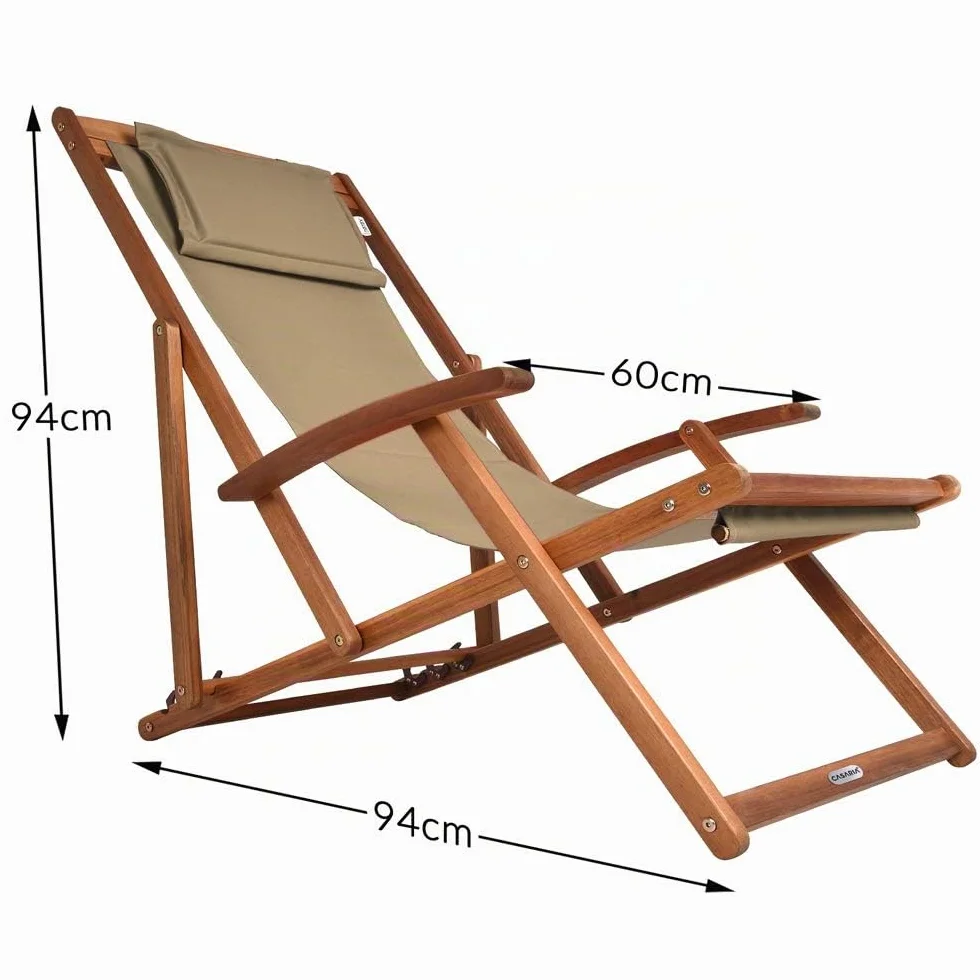 Casaria Sedia a Sdraio in Legno Acacia Pieghevole con Poggiatesta Traspirante Poltrona Relax da Giardino