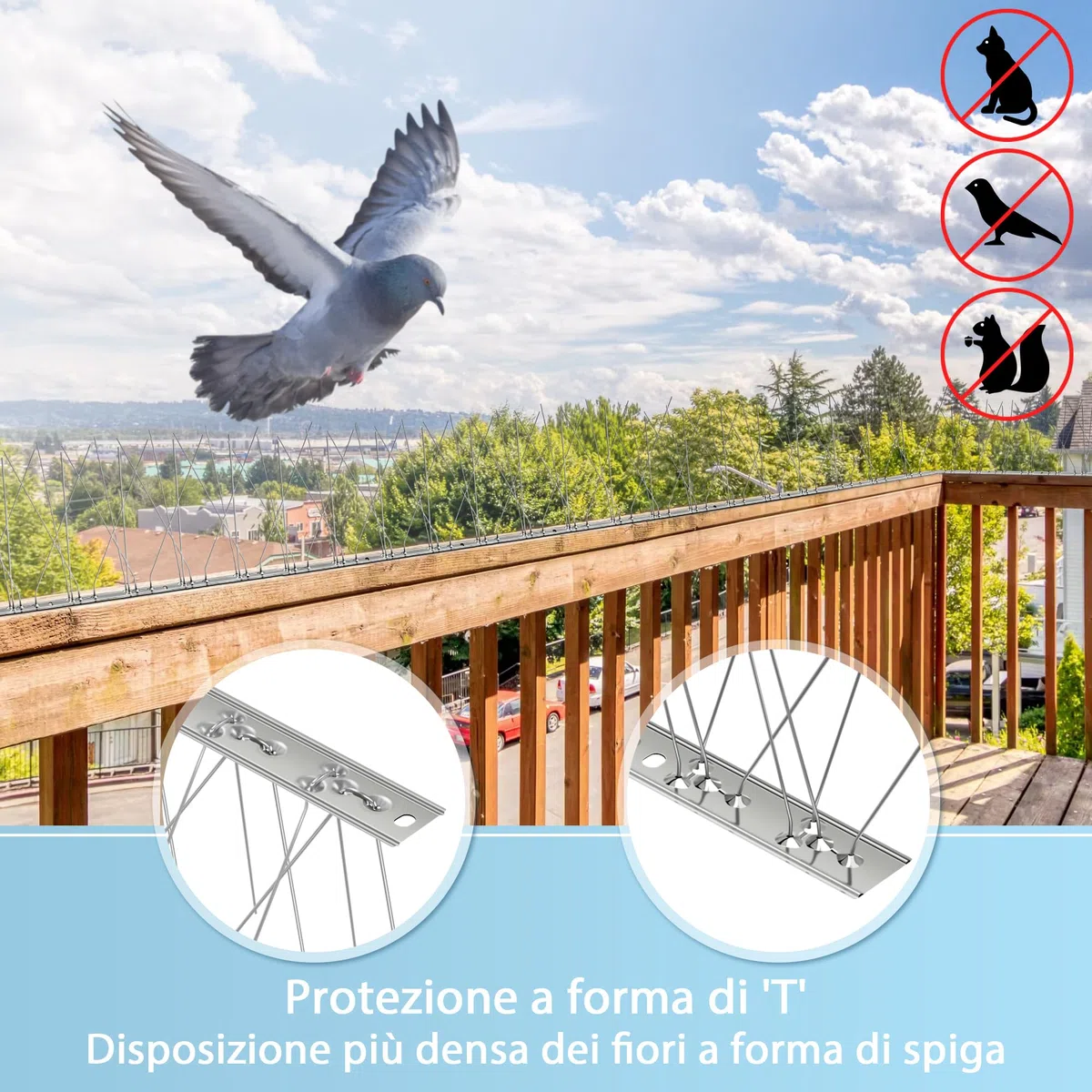 Dissuasori per Piccioni 6.6 Metri Acciaio Inox 304 Spuntoni Anti Uccelli 20 Pezzi 33cm