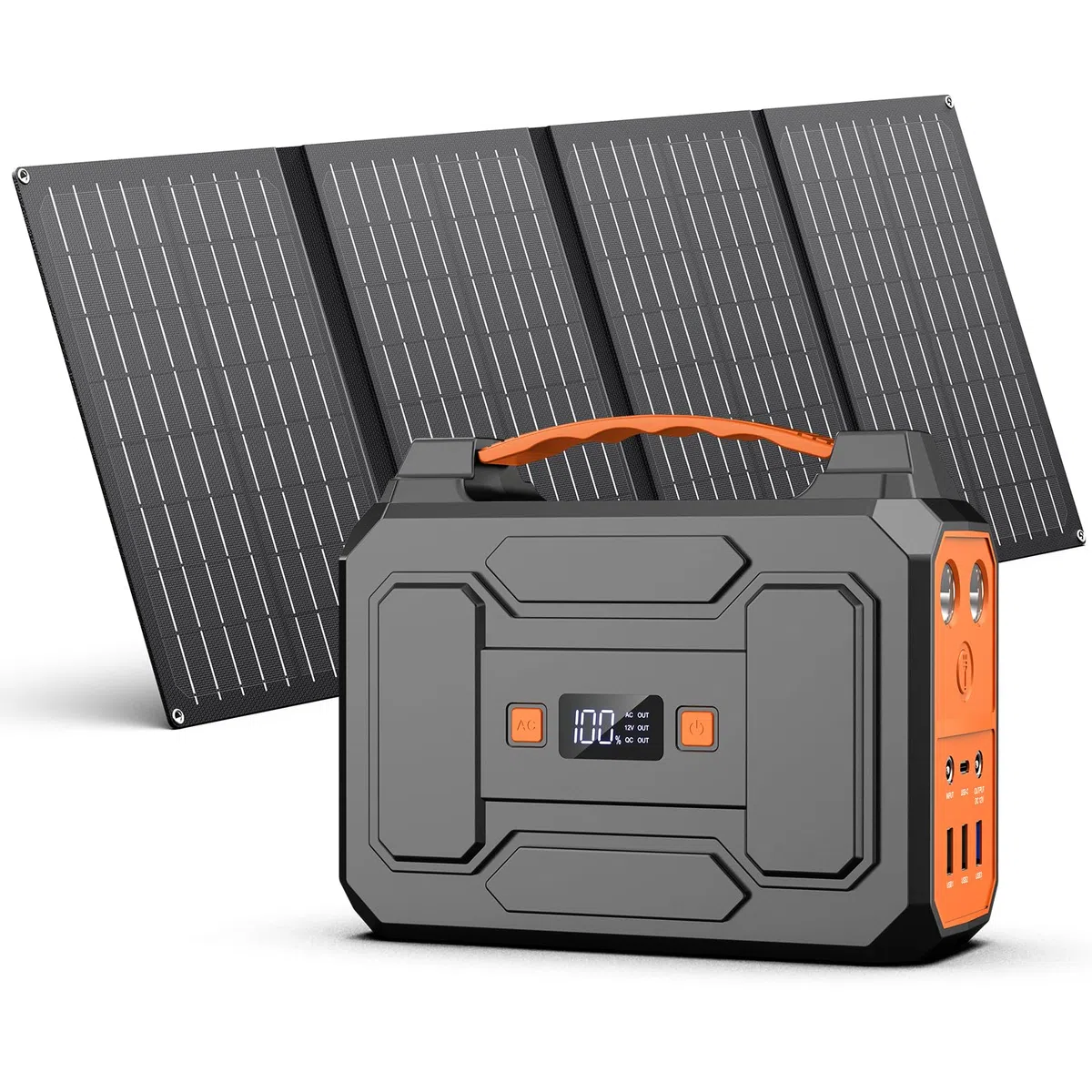 Powkey Powerstation con pannello solare pieghevole, 40-180 W, 99 Wh/27000 mAh, stazione di alimentazione portatile AC 230 V, USB-A/USB-C per camper
