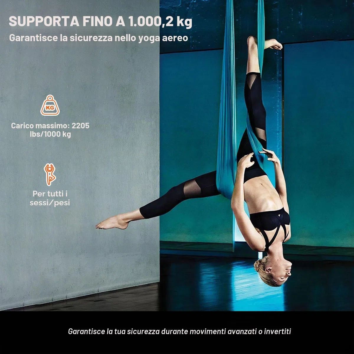 VEVOR Altalena per Yoga e Seta Aerea, 8,7 iarde, Kit Amaca in Nylon 100 g/m², Hardware Completo, Verde