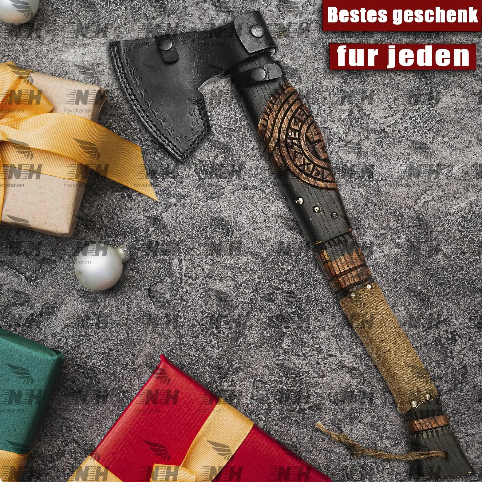 NovaHaven Ascia Ragnar 20 cali manico frassino lama acciaio carbonio inciso